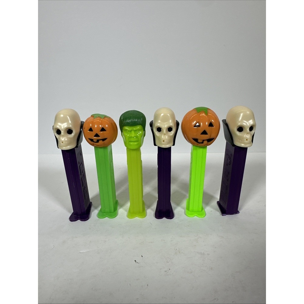 Lot Of 6 Halloween Vintage PEZ Dispensers- Pumpkin, Skeleton, Frankenstein